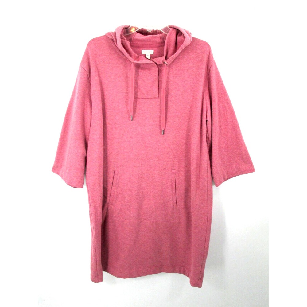 GARNET HILL Hooded Trainer Sweatshirt Women L Heather Pink Pocket Loungewear